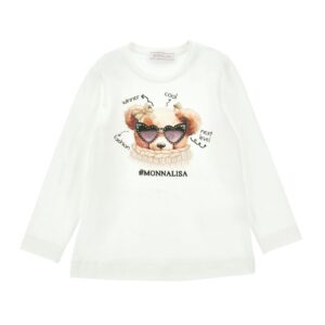 MONNALISA T-shirt bambina panna stampa orsetto occhiali Teddy strass