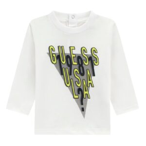 GUESS T-shirt bianca neonato bambino logo verde-nero