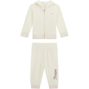 GUESS Set tuta panna felpa logo paillettes + pantalone cotone