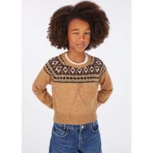 LIU JO Maglia jacquard marrone cammello misto alpaca MADE IN ITALY