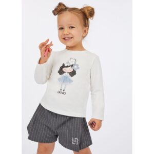 LIU JO  T-shirt panna girl fiori azzurri strass cotone stretch