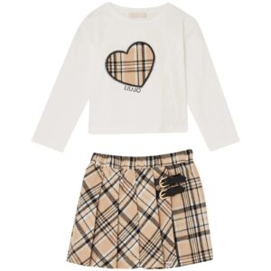 LIU JO  Completo set gonna tartan beige + t-shirt cuore