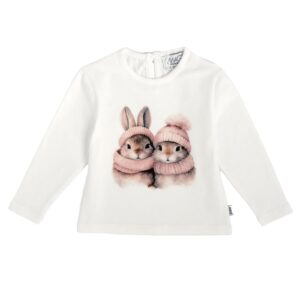MAGIL T-shirt panna bambina coniglietti rosa MADE IN ITALY
