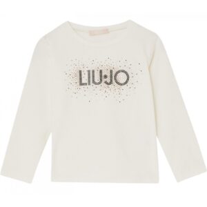 LIU JO  T-shirt panna stampa logo strass cotone stretch