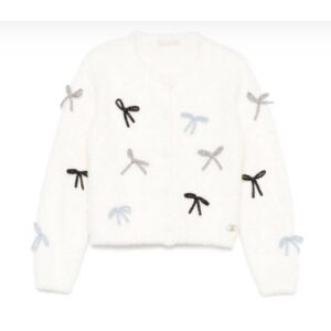 LIU JO  Cardigan fur bambina panna con fiocchetti lurex
