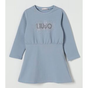 LIU JO Abito vestito in felpa di cotone azzurro strass