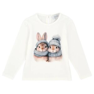 MAGIL T-shirt panna bambina coniglietti azzurri MADE IN ITALY