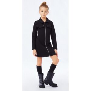 LIU JO Abito vestito in felpa di cotone nero con zip