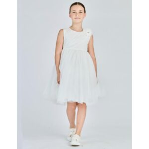 ALICE PI Abito cerimonia bianco latte con fiore sulla spalla