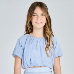 ALICE PI Top cropped azzurro con strass a palloncino
