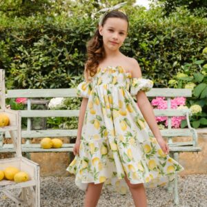 MAGIL Abito lungo bianco limoni nido d'ape  MADE IN ITALY