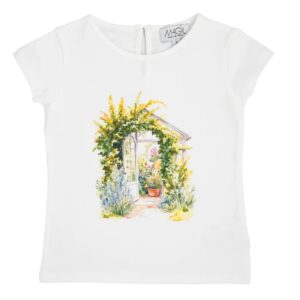 MAGIL T-shirt bianca stampa serra con fiori cotone MADE IN ITALY