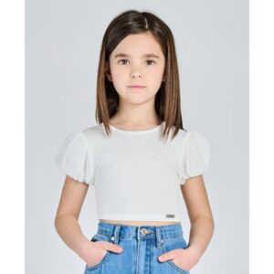 ALICE PI Top cropped bianco maniche a palloncino strass