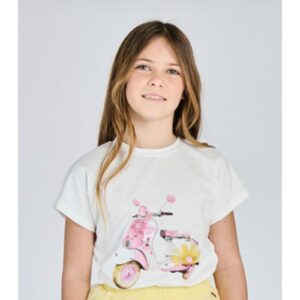 ALICE PI T-shirt bianca stampa moto vespa strass rosa