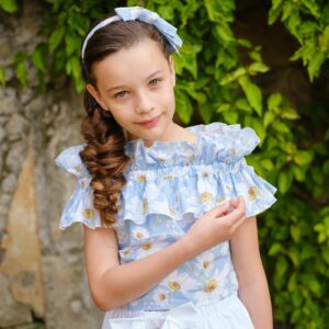 MAGIL Top bambina arricciato fiori margherite azzurro MADE IN ITALY