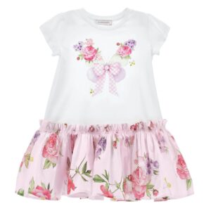 MONNALISA Abito bambina stampa fiori e vichi rosa e lilla MADE IN ITALY